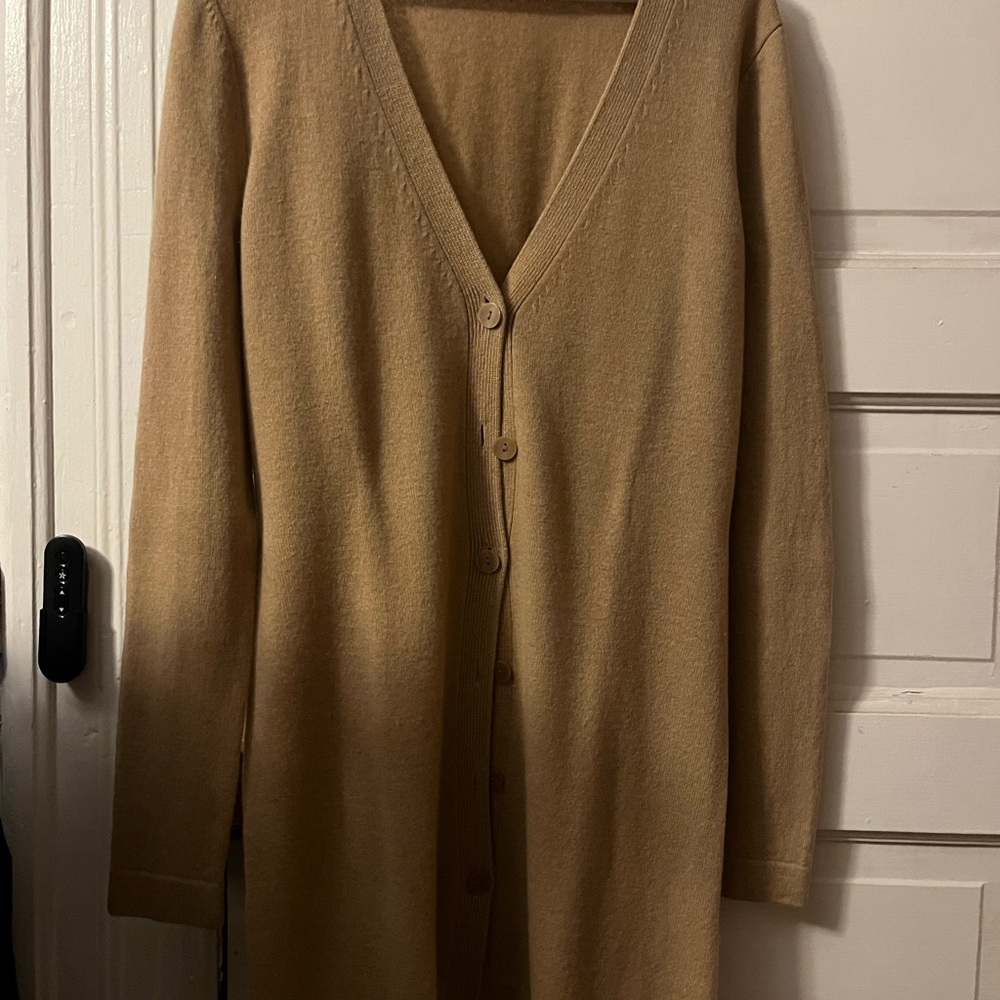 Camel V-Neck Button-Up Sweater